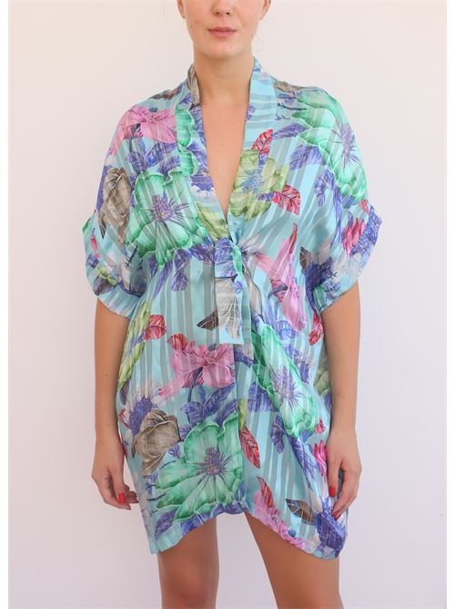 copricostume in pura seta sartoriale con fantasiafiori Capri Chic | KAFTANOCORTOCULISSEAZZURRO